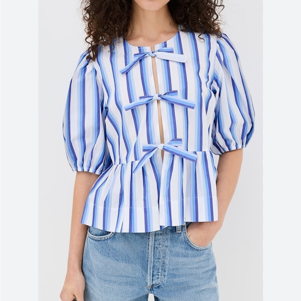 GANNI Striped Peplum Tie Bow Top